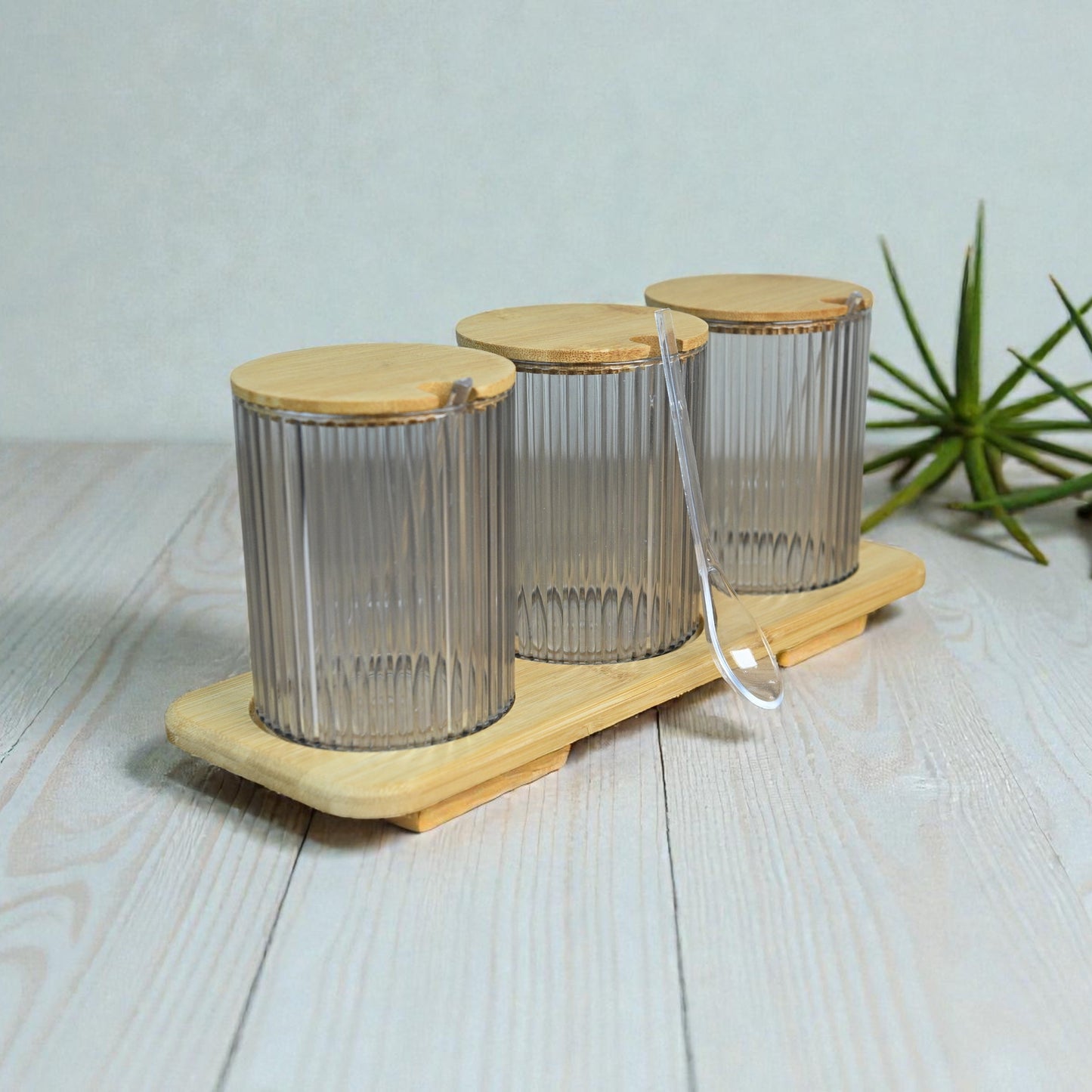 3'Lü Bambu Kapaklı Baharatlık Seti