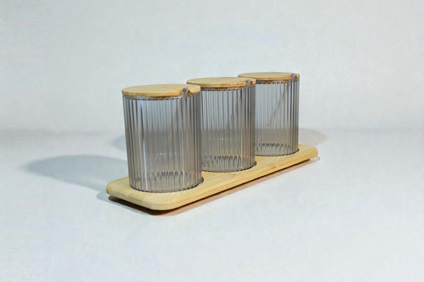 3'Lü Bambu Kapaklı Baharatlık Seti