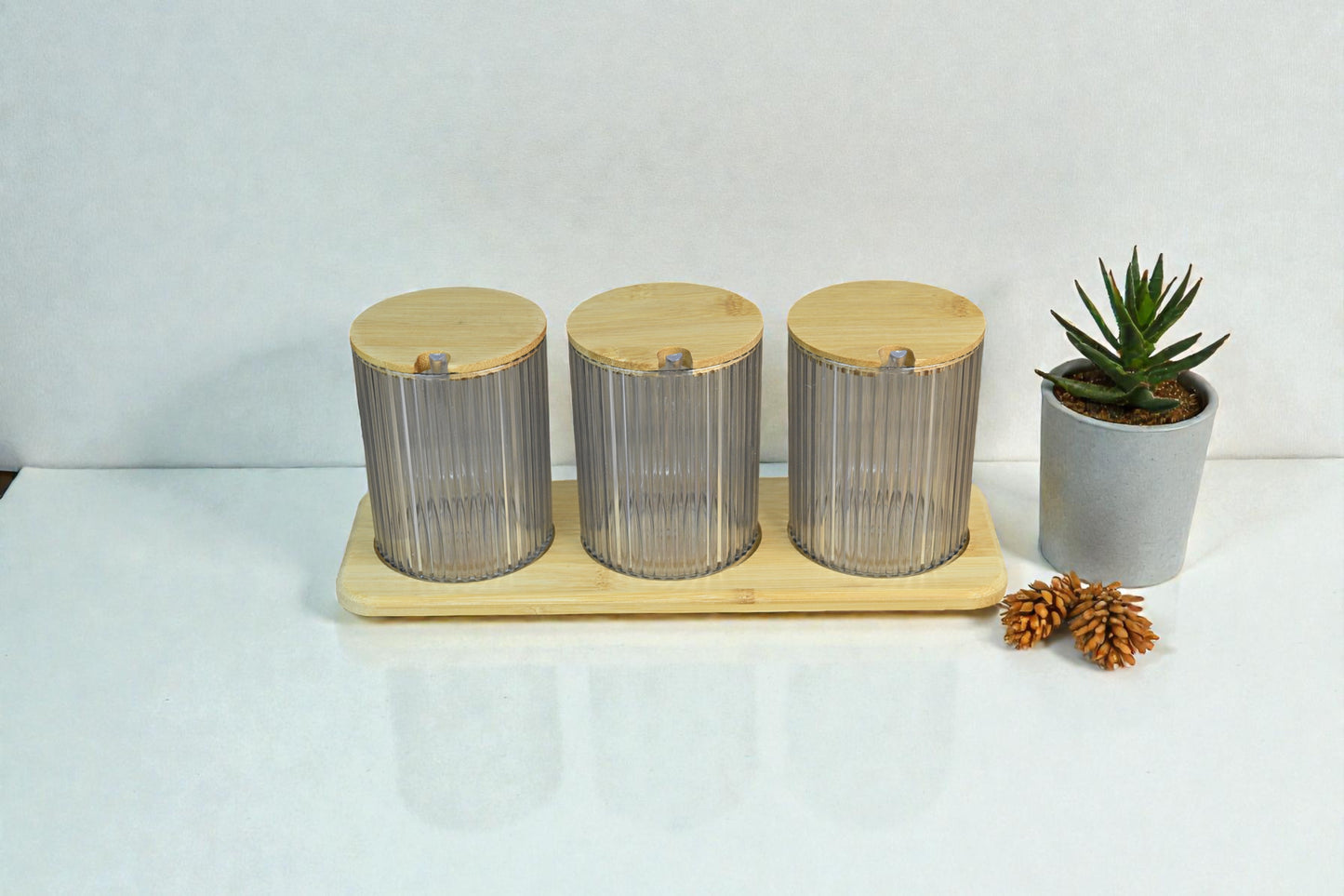 3'Lü Bambu Kapaklı Baharatlık Seti