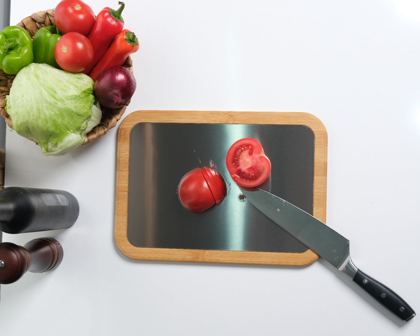 Paslanmaz Çelik Yüzeyli Bambu Kesme Tahtası – Saplı & Sapsız Modeller